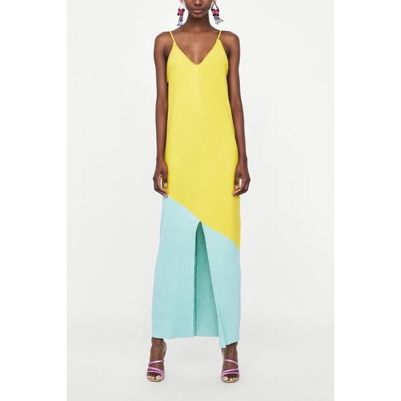 Zara | Dresses | Zara Yellow Green Maxi Dress Nwt | Poshmark